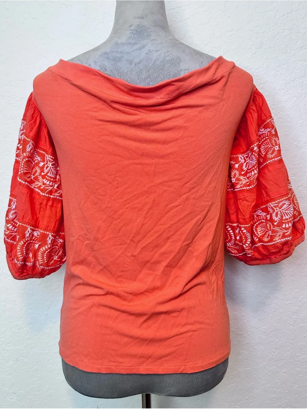 Free People Rock With It Top Womens S Coral Embroidered Puff Sleeve Boho